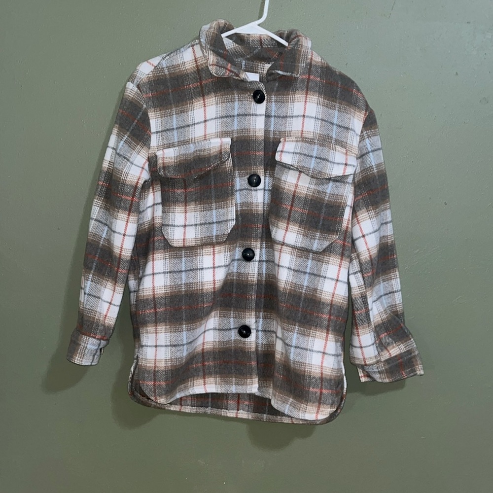 Plaid button up, women’s small, natural colored